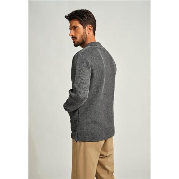 Men's Sweater Shawl Collar Button Down Jacket Grey - Picture 5 of 6